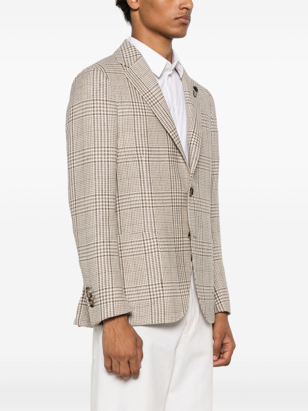Lardini Single-breasted Checked Blazer In Virgin Wool In Nude