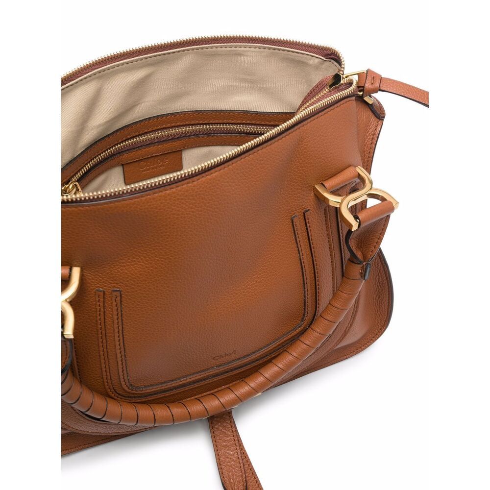 Chloé Marcie Mini Double Carry Leather Shoulder Bag In Brown