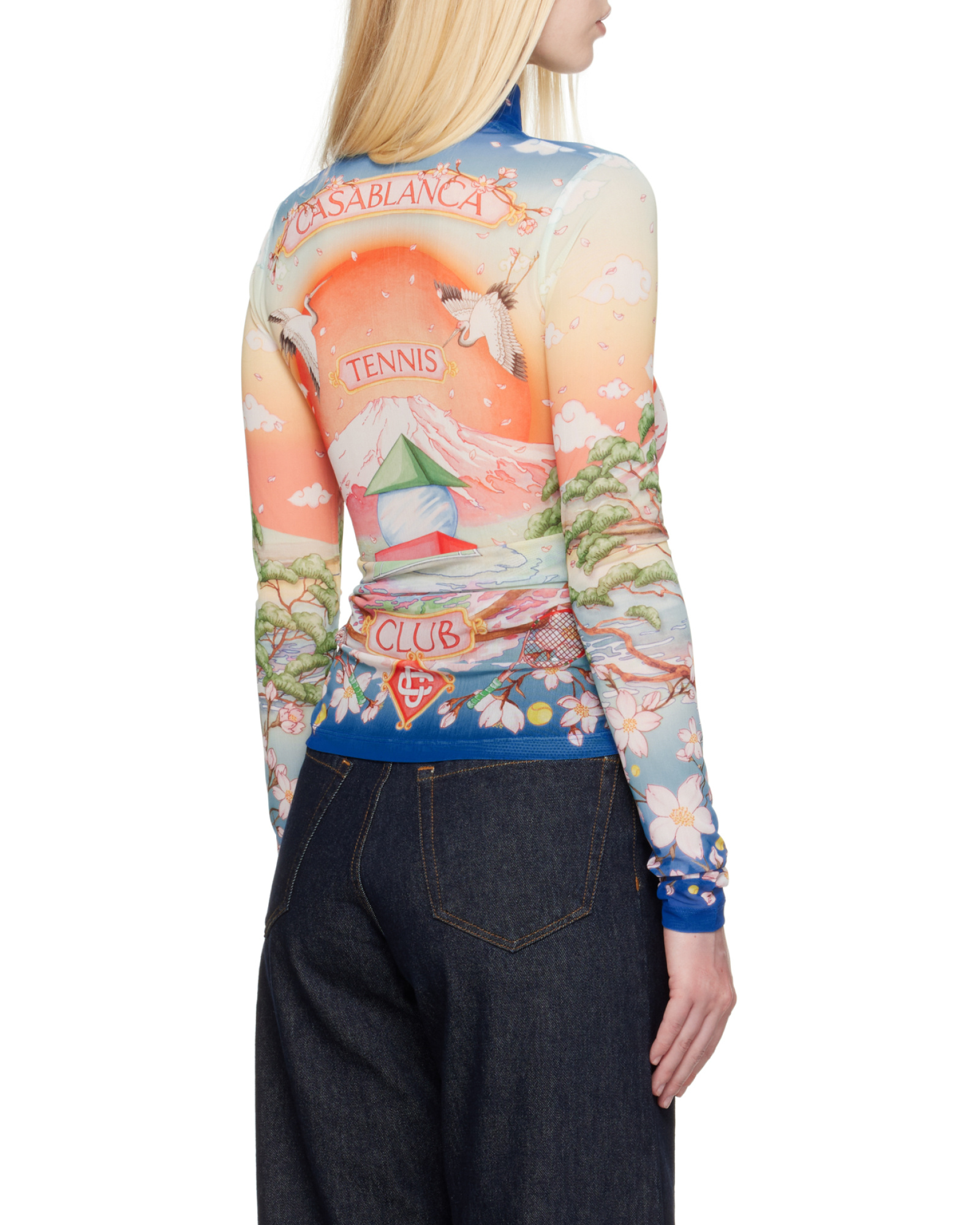 Casablanca Graphic Print High Neck Stretch Top In Neutral