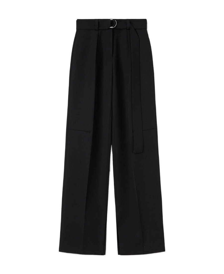Jil Sander Belted Wool Wide-leg Trousers In Black