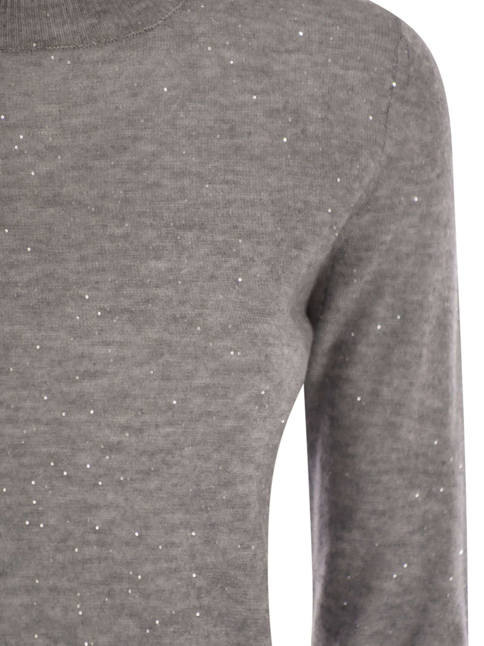 Fabiana Filippi High-necked Wool Sweater With Sequins In Brown