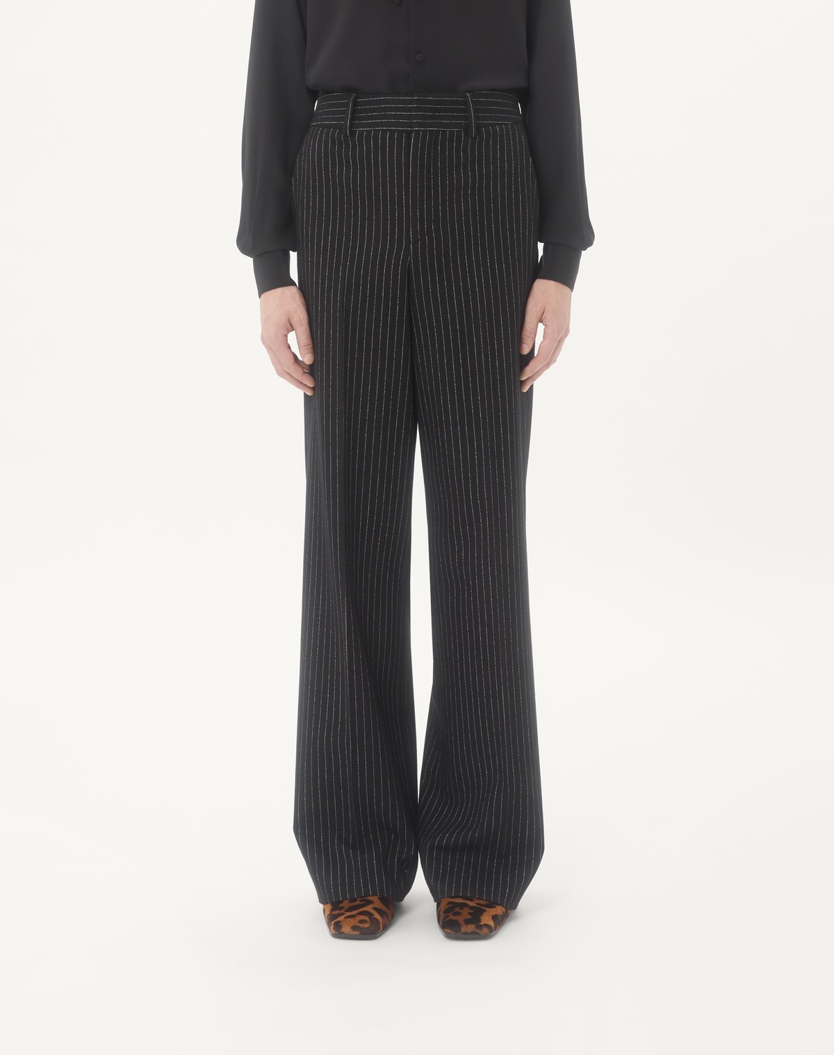 Valentino Pinstripe Trousers In Wool And Silk In Black