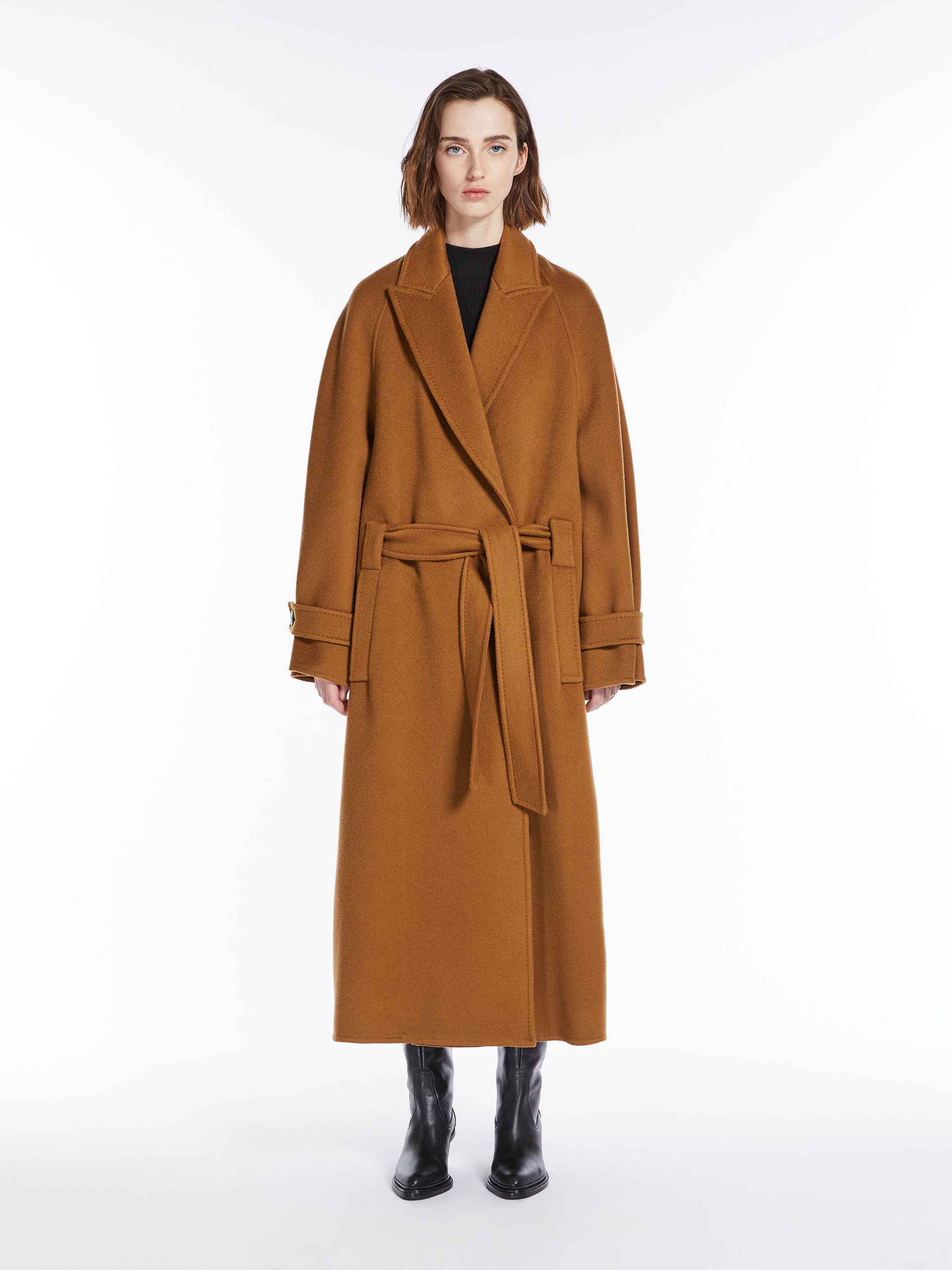 Max Mara Belted Cashmere Coat In Brown