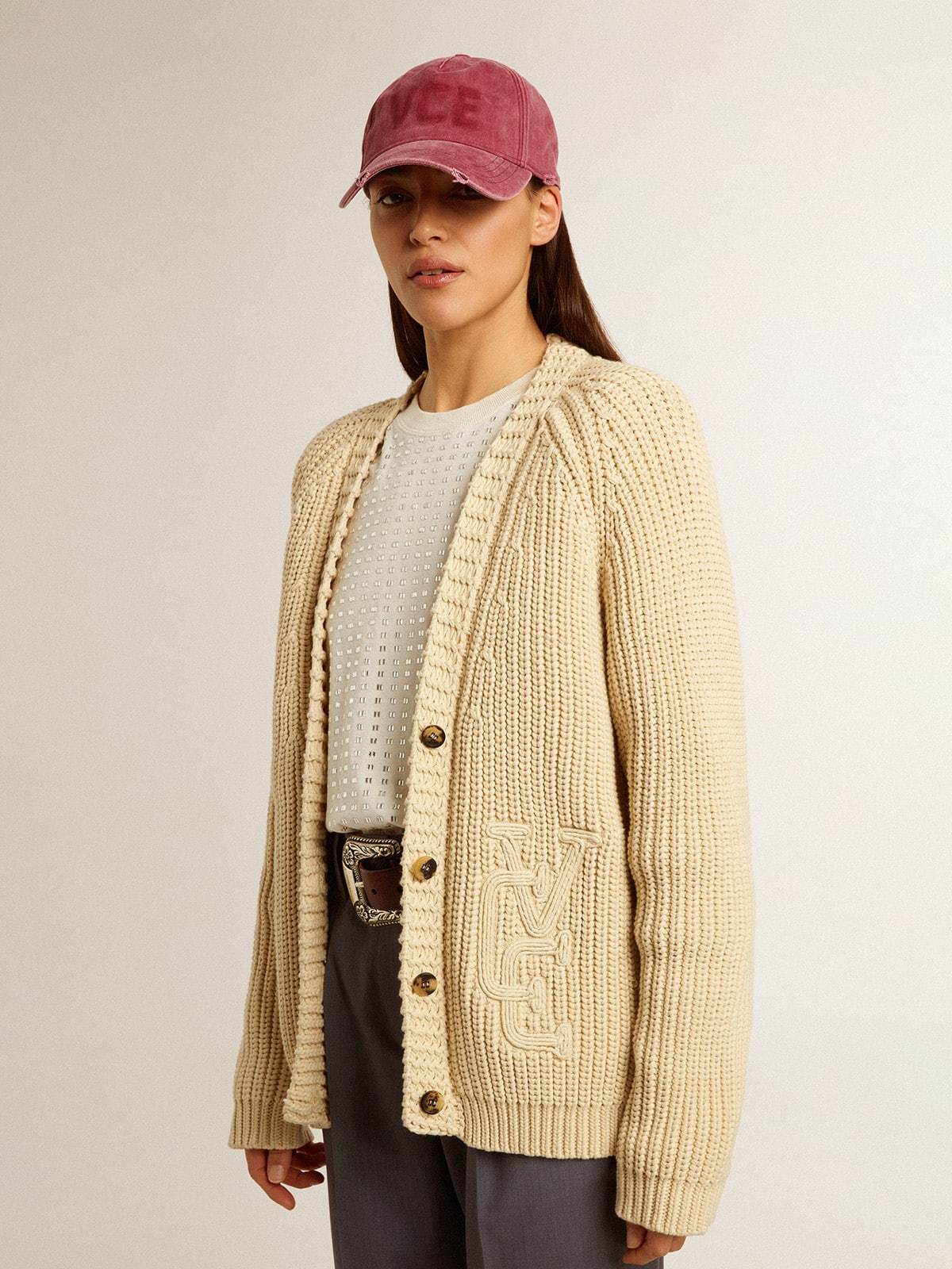 Golden Goose Oversize Cotton Cardigan Raglan Sleeves In Nude
