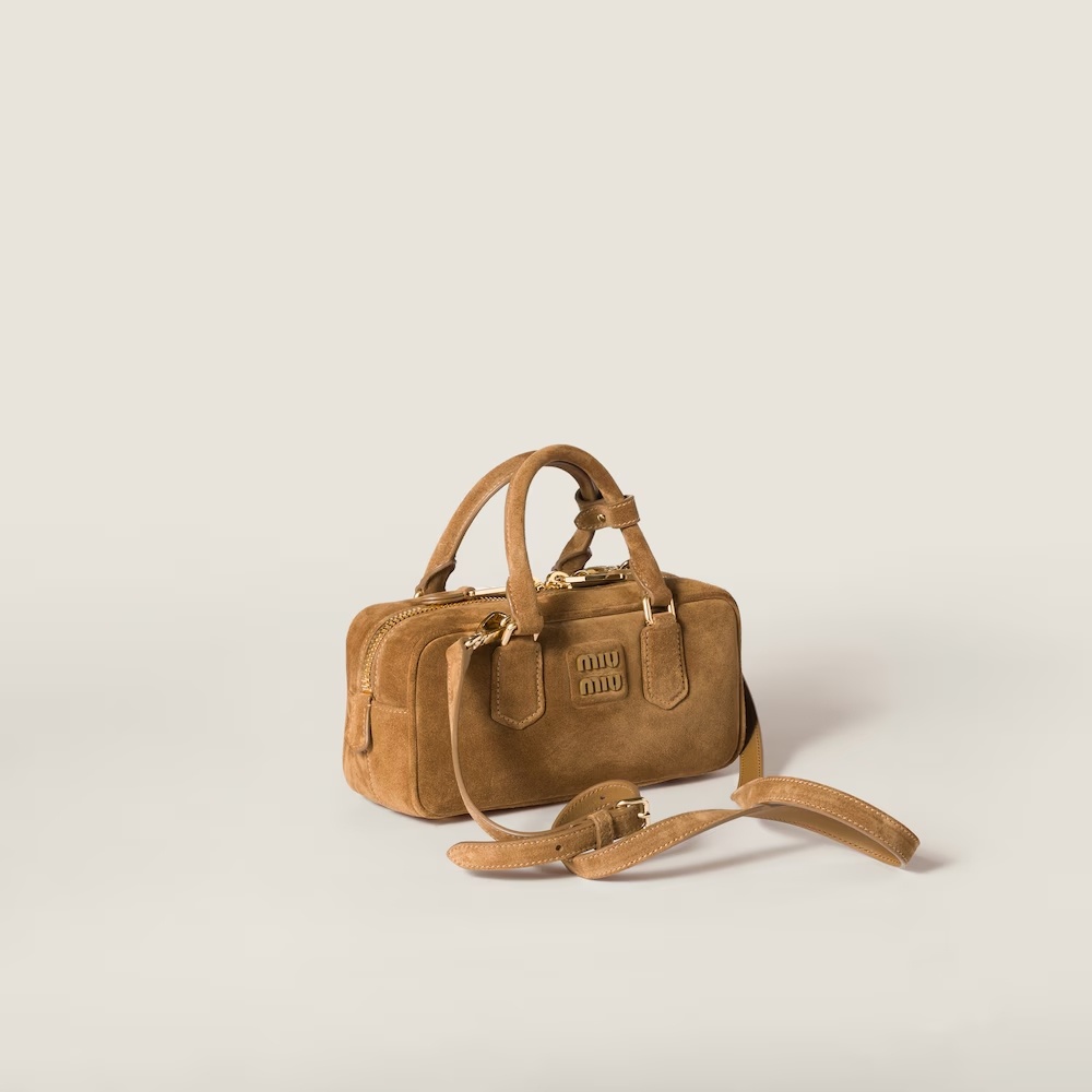 Miu Miu Arcadie Padded Suede Tote In Green
