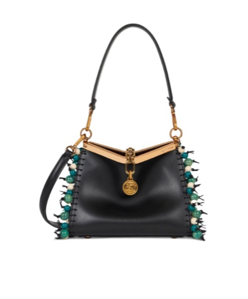 Etro Small Shoulder Bag In Smooth Black Leather In Black