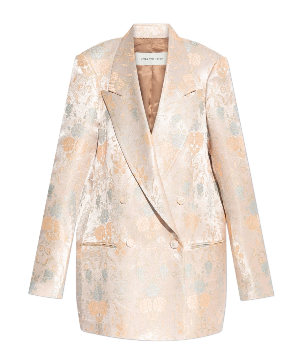 Dries Van Noten Womens Lpink Blink Double-breasted Floral-jacquard Satin Jacket In Pink