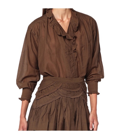 Isabel Marant Étoile Kaki Pamias Shirt With Ruffles In Brown