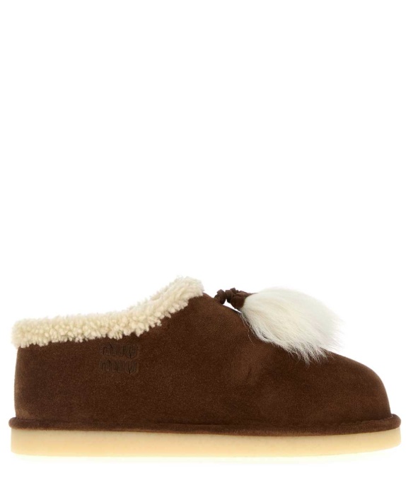 Miu Miu Suede Ankle Loafers Fur Trim In Burgundy