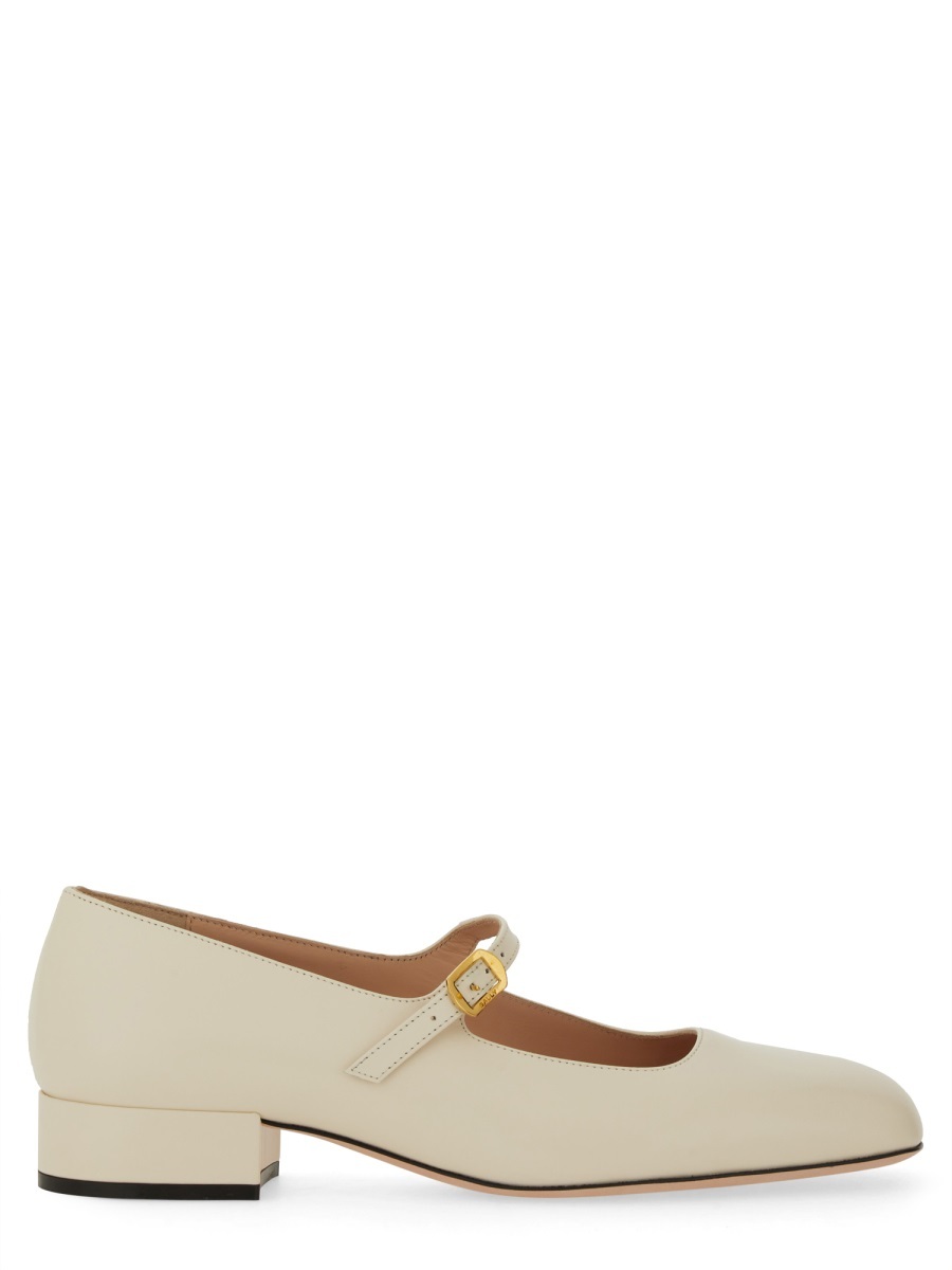Bally Leather Strap Block Heel Square Toe Pump In Brown