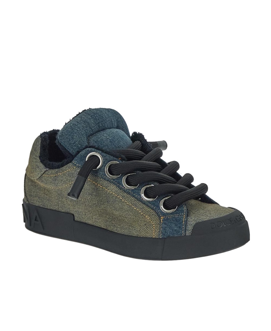 Dolce & Gabbana Denim Lace-up Sneakers In Green