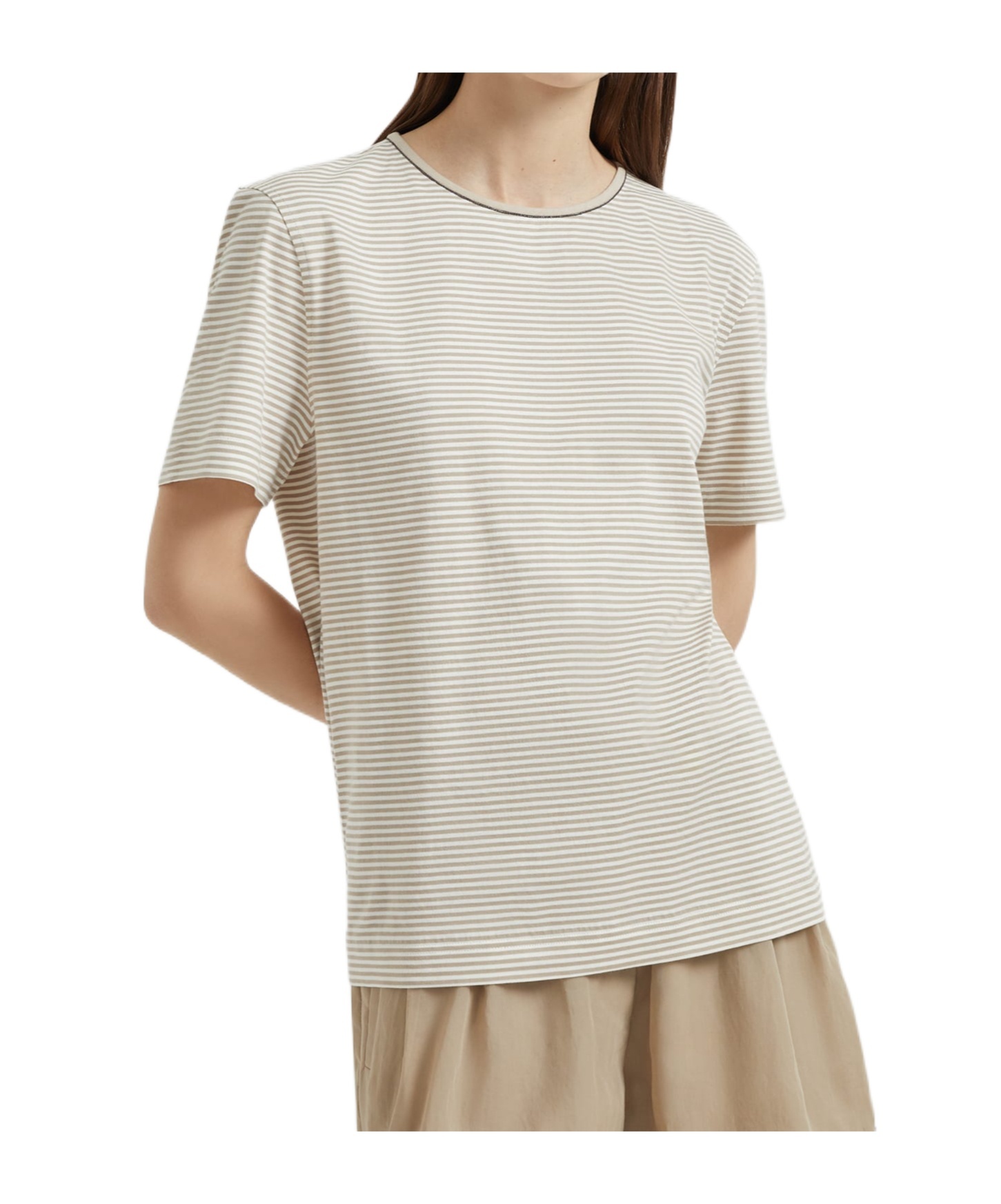 Brunello Cucinelli Cotton Jersey T-shirt With Shiny Details In Neutral
