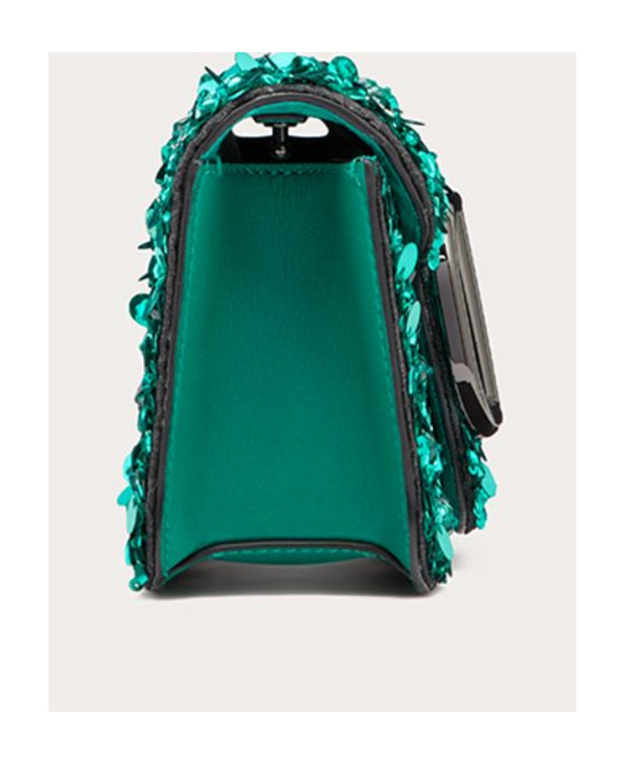 Valentino Small Locò Shoulder Bag With 3d Embroidery In Green