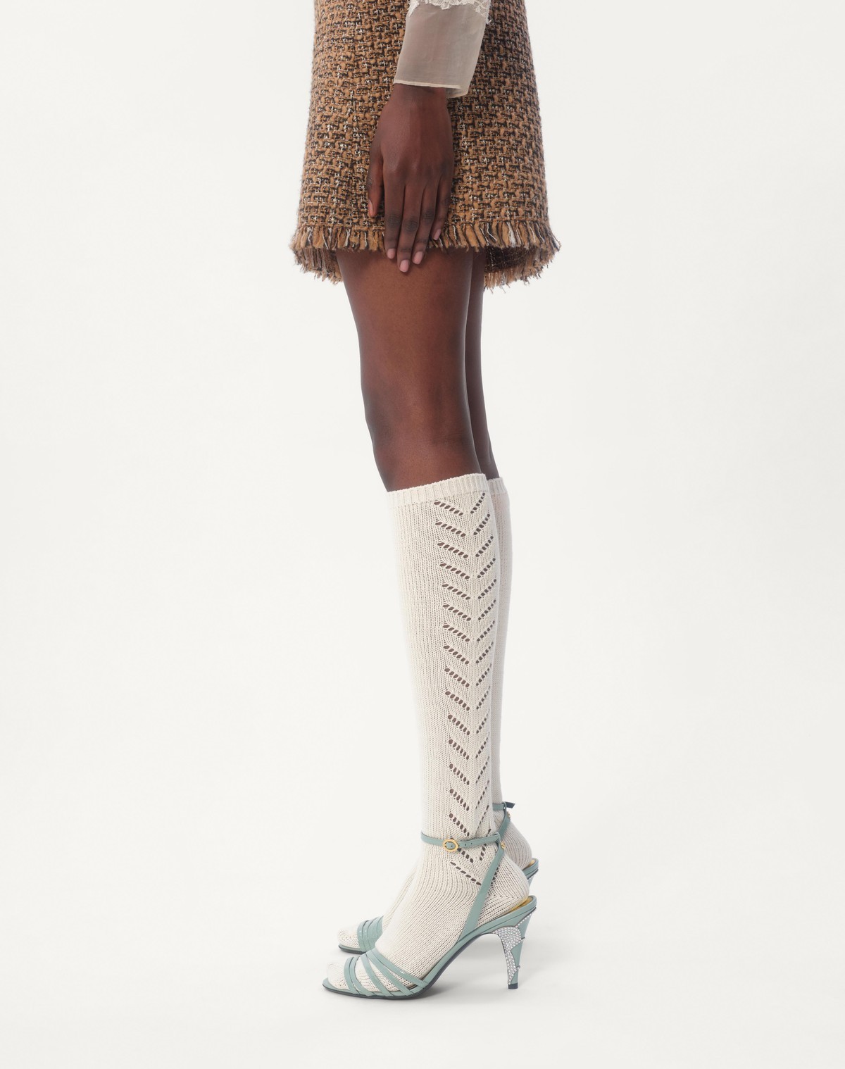 Valentino Frayed Wool-blend Tweed Mini Skirt In Brown