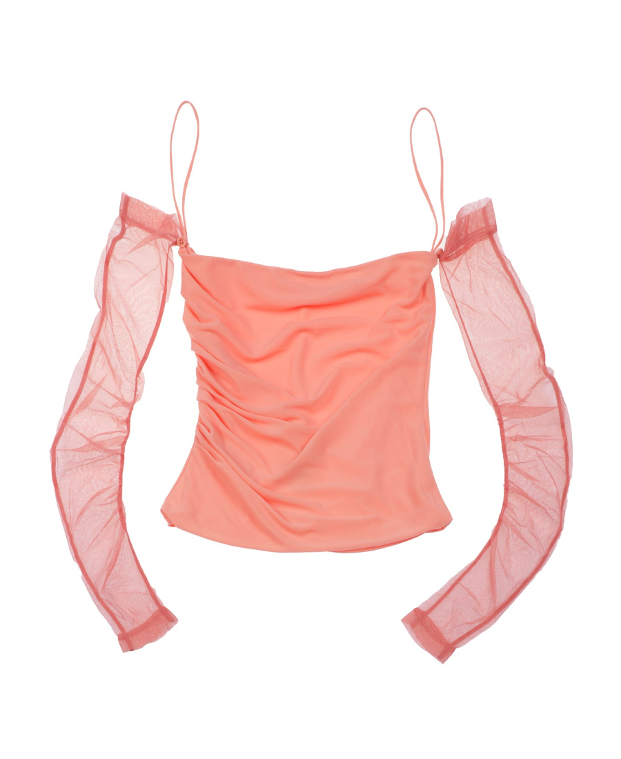 Helmut Lang Sheer Off-the-shoulder Top In Pink