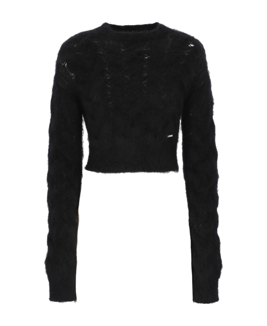 Dsquared2 Cropped Knit Pullover Long Sleeves In Black