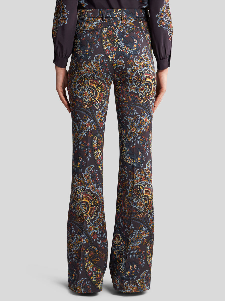 Etro Printed Stretch Viscose Pant In Black