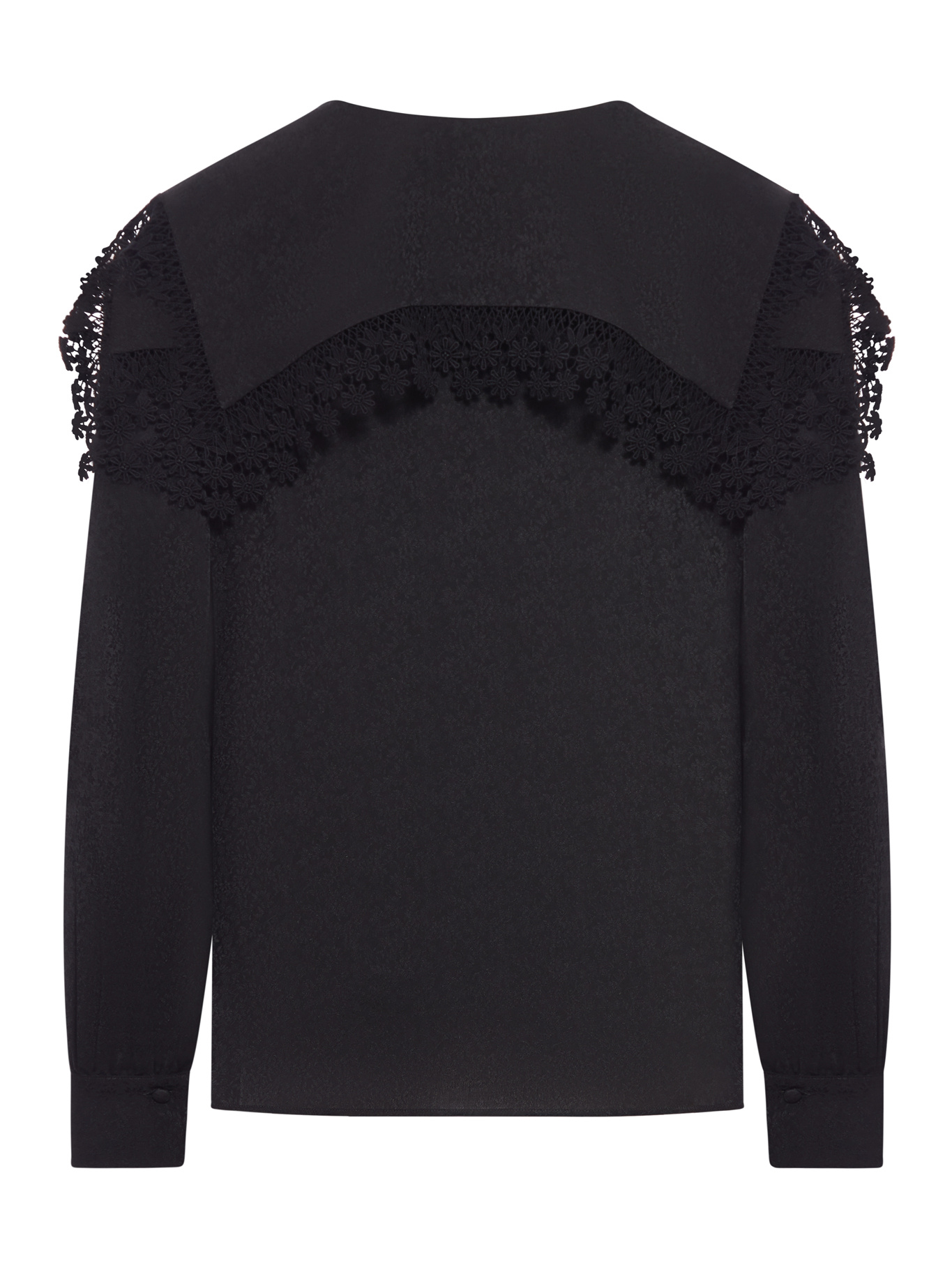Chloé Blouse With Maxi Collar In Silk Jacquard And Lace In Black