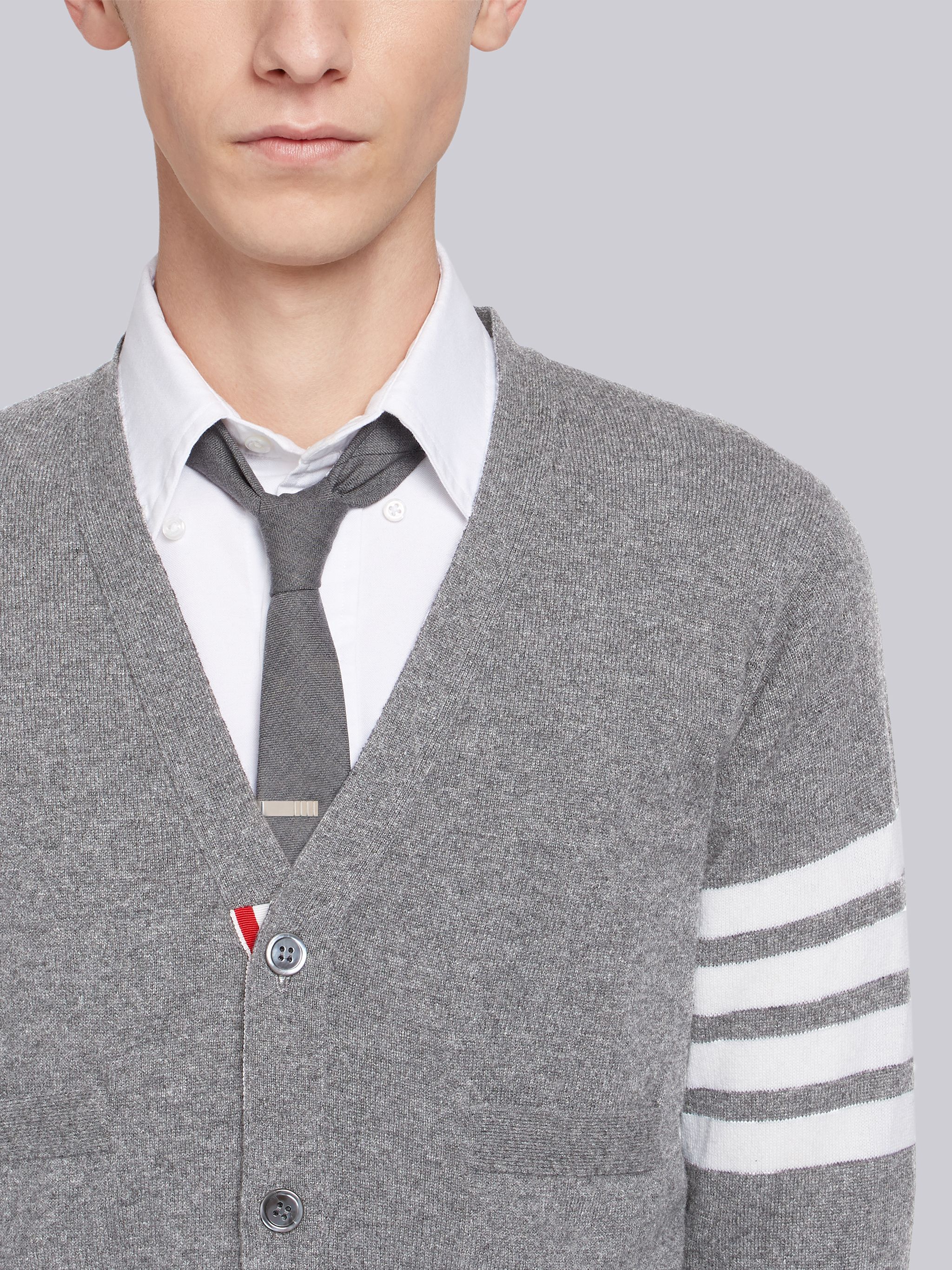 Thom Browne 4-bar V-neck Cashmere Cardigan In Gray