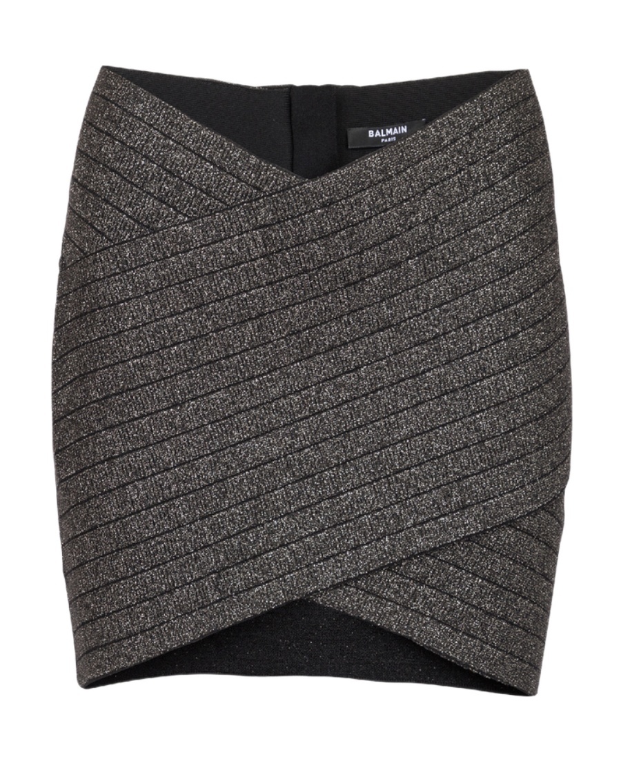 Balmain Stripe-pattern Knitted Miniskirt In Black