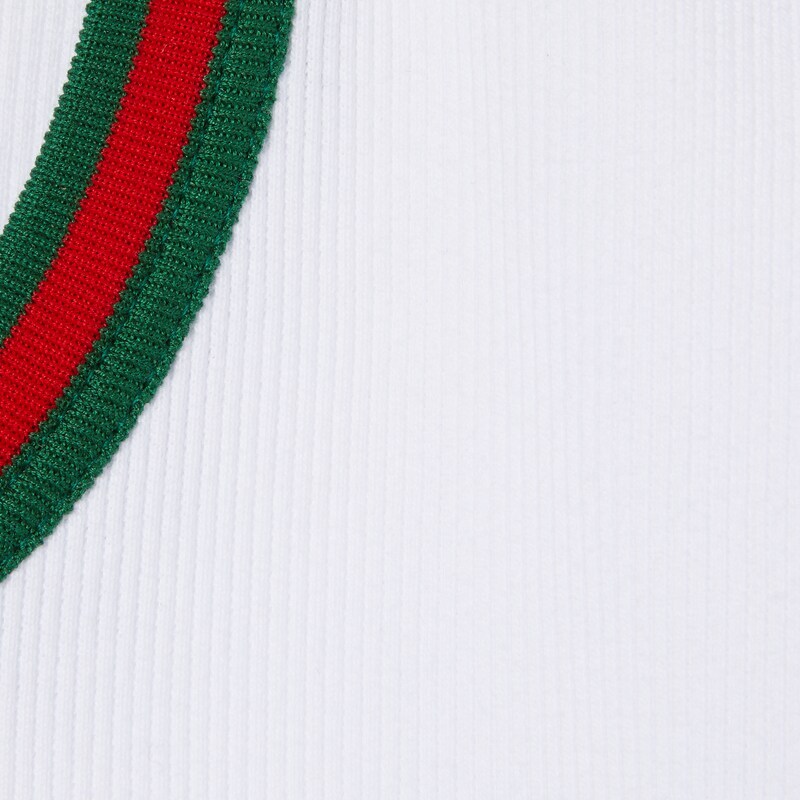 Gucci White Crewneck T-shirt With Web Detail On The Edges In Cotton Woman In White