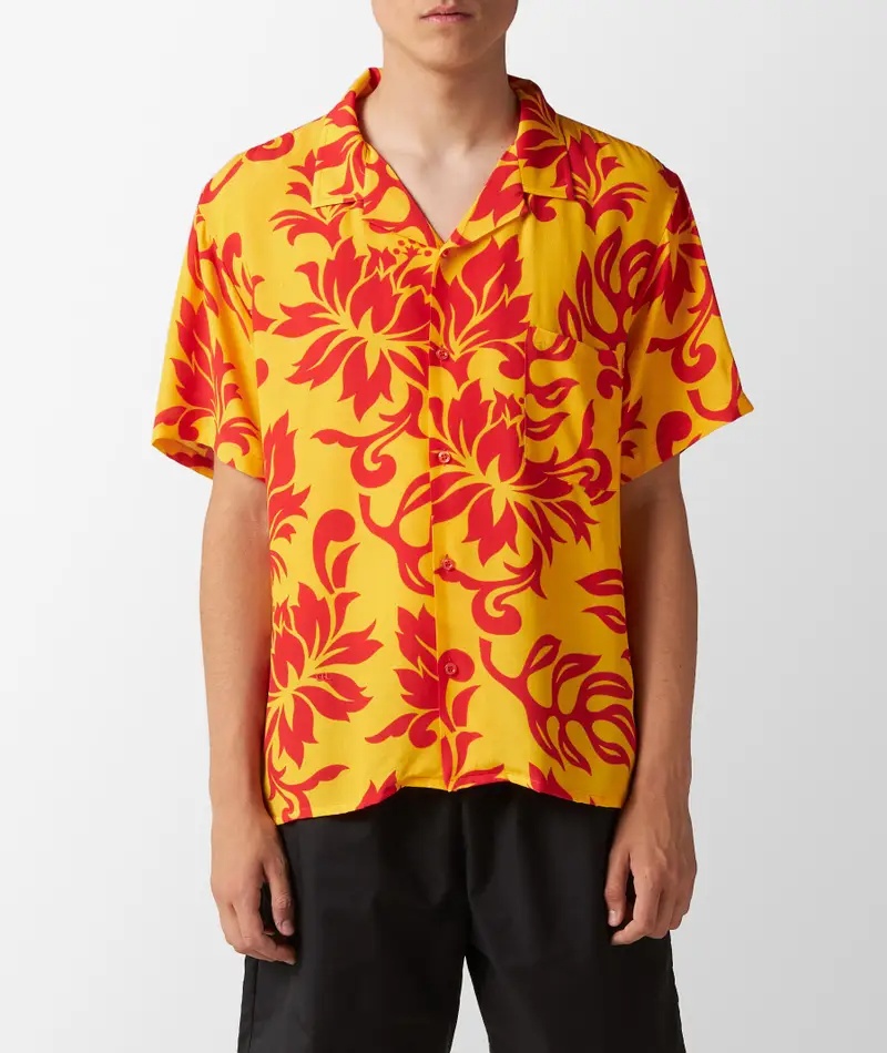 Erl Floral Patterned Short Sleeve Unisex Shirt With Breast Pocke In Yellow