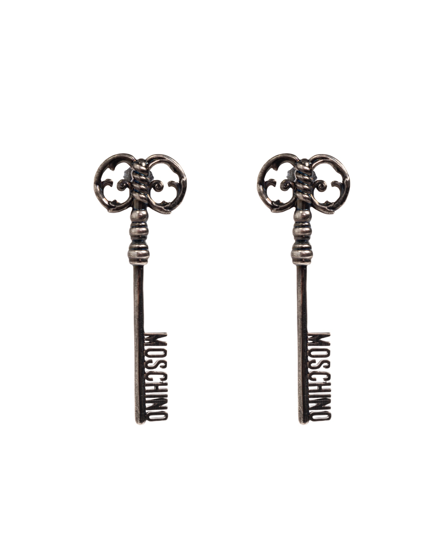 Moschino Logo Earrings In Silver
