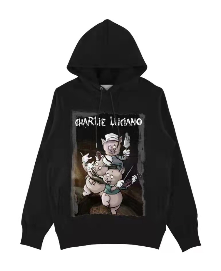 Charlie Luciano Black Three Pigs Hooded Sweater In Black