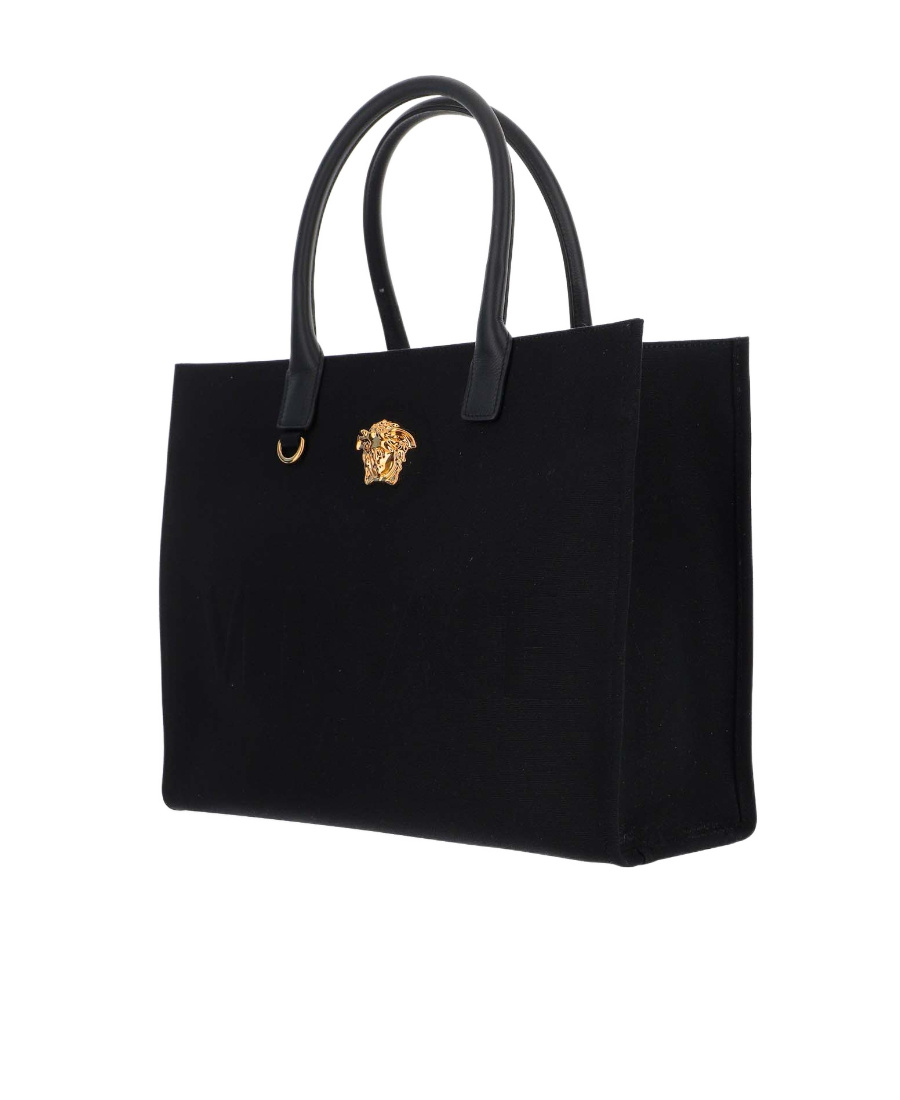 Versace La Medusa Canvas Tote Bag In Black