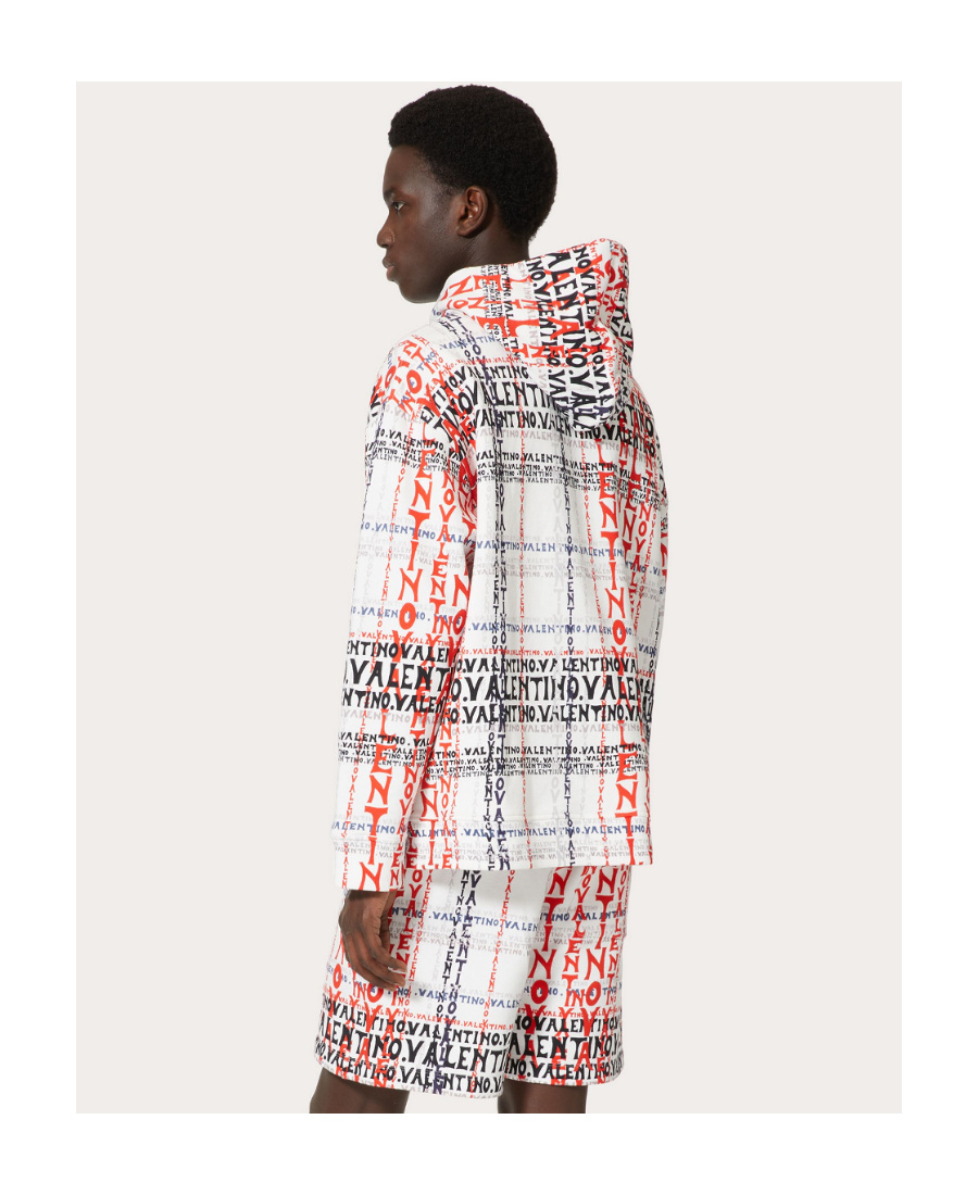 Valentino Printed Hooded Sweater Drawstring In White