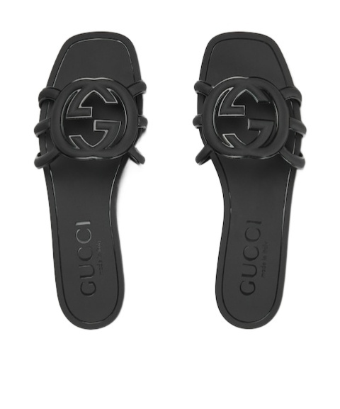 Gucci Interlocking G Rubber Flat In Black