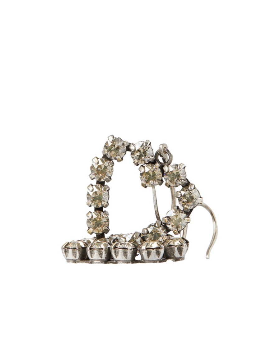 Saint Laurent Rhinestone Open Heart Earrings In Metal In Metallic