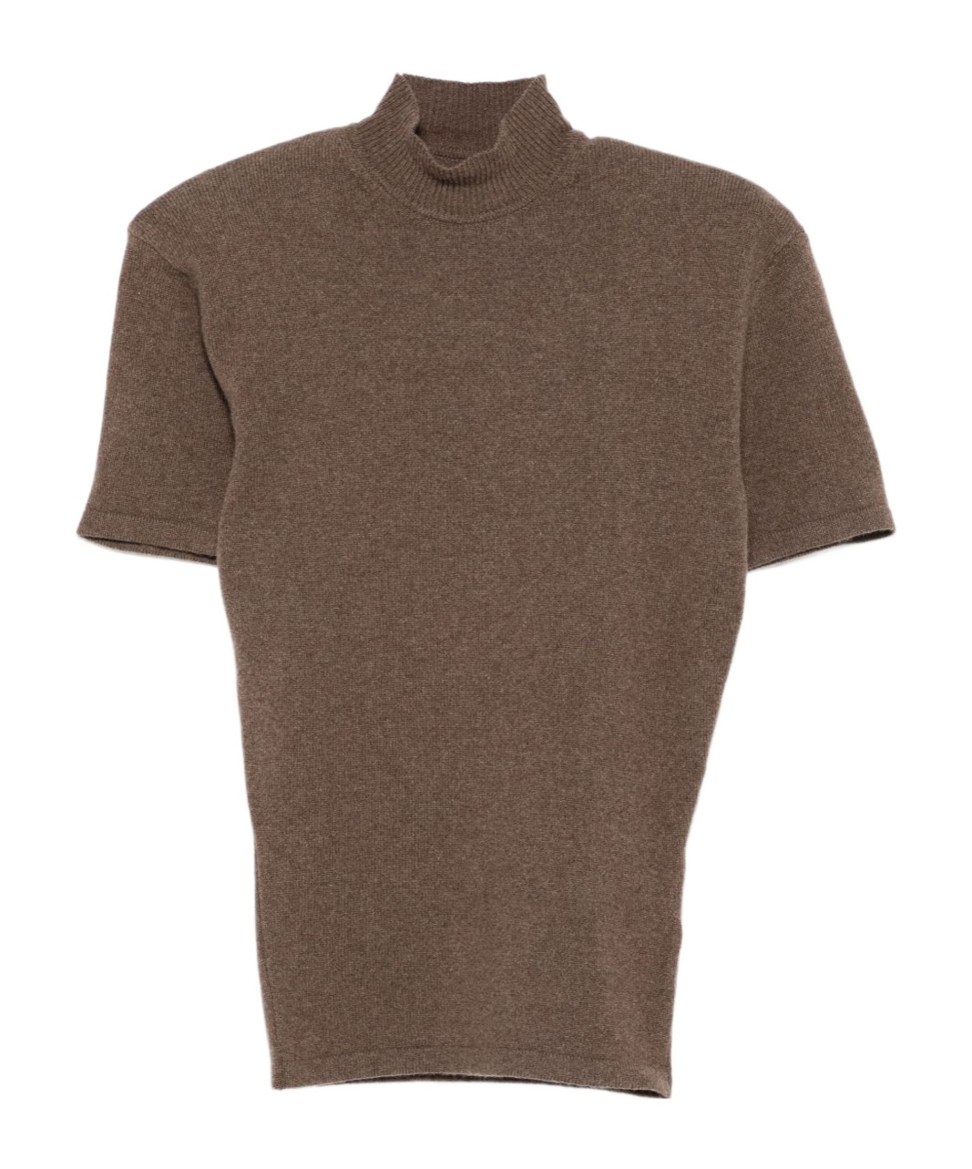 Jacquemus Short Sleeve Mock Neck Top With Shoulder Pads In Brown
