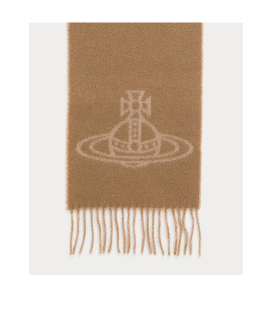 Vivienne Westwood Double-sided Fringed Wool Scarf In Brown