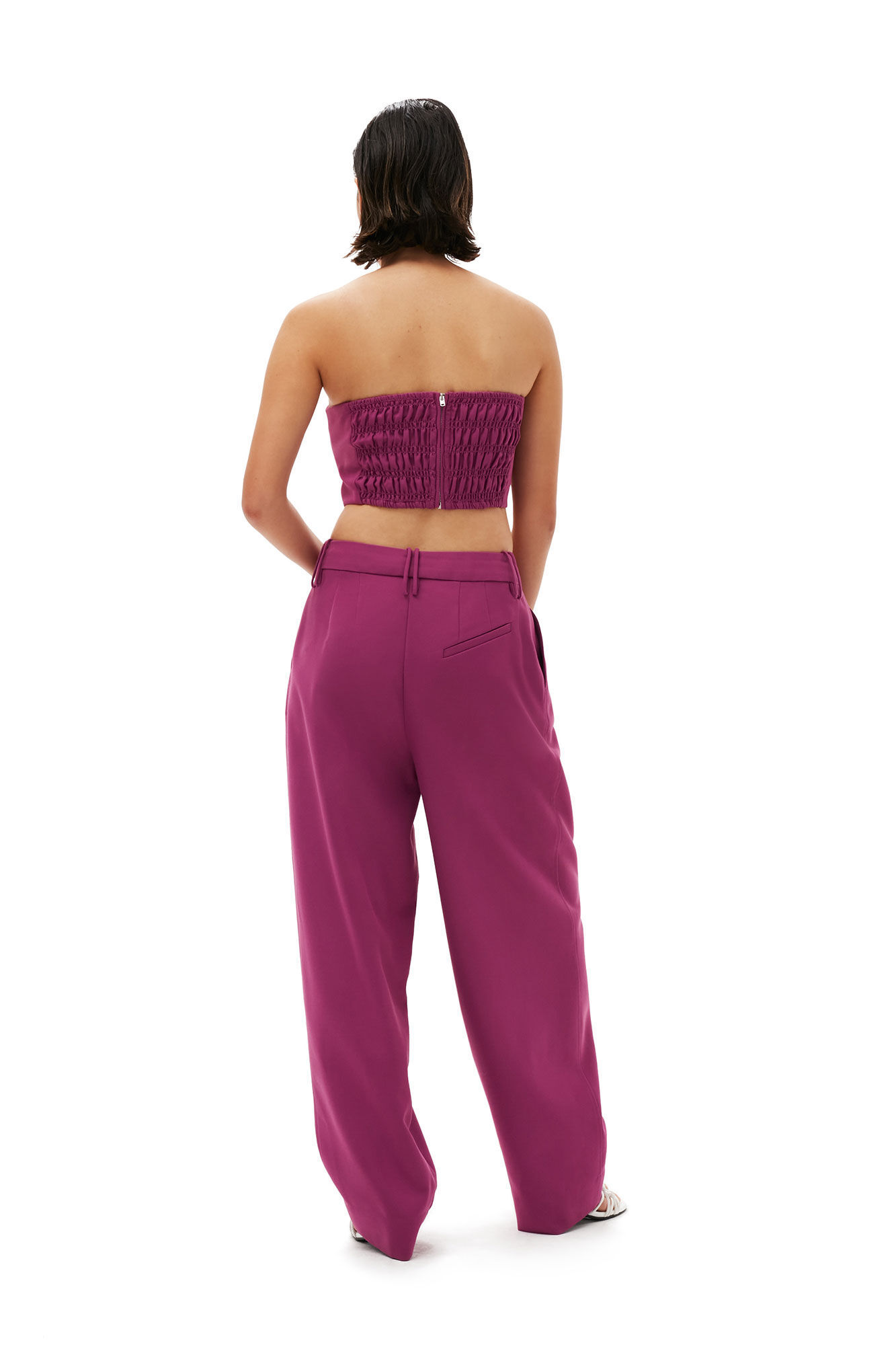 Ganni Pleated High-rise Wide-leg Pants In Pink