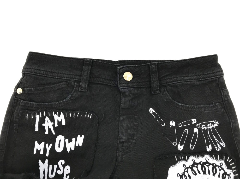 Just Cavalli Printed Denim Trousers In Black