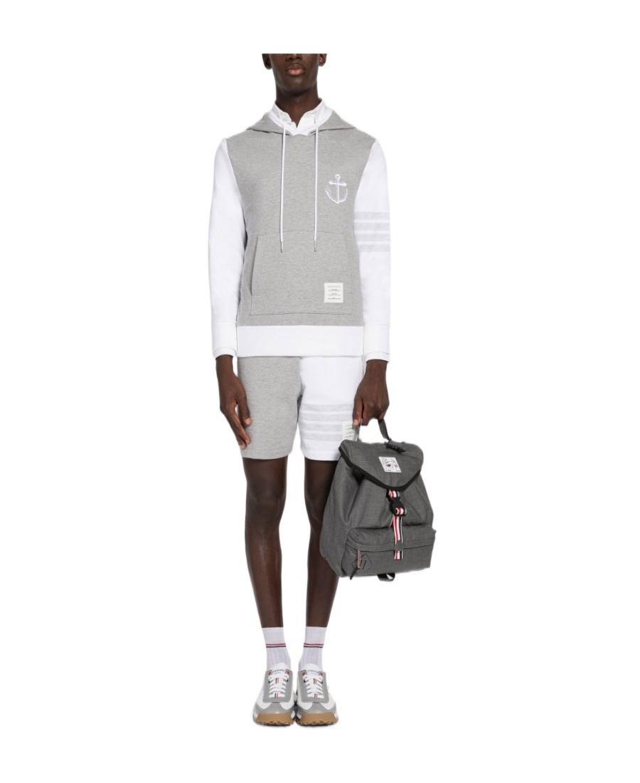 Thom Browne Anchor-embroidery Panelled Hoodie In Gray