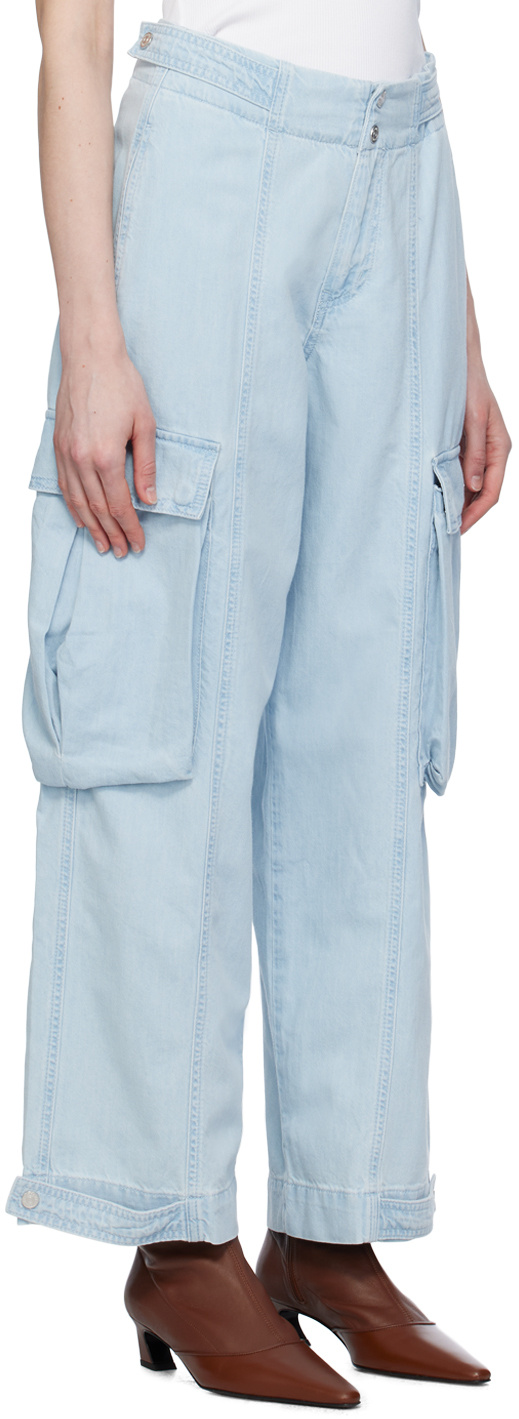 Frame Wide-leg Cargo Side Pocket Jeans In Blue