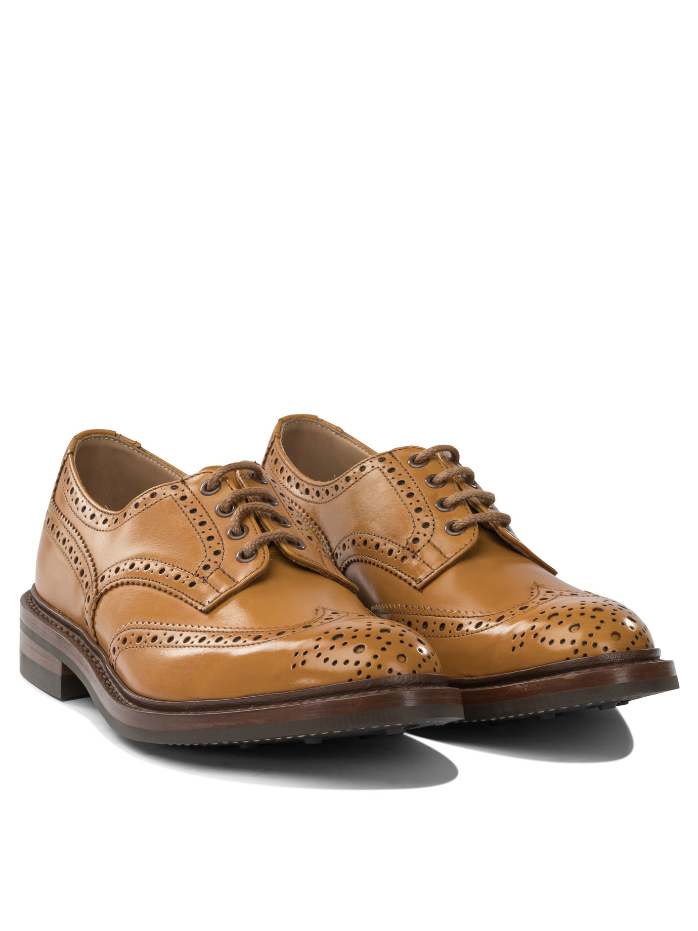 Tricker's Round Toe Brogue Derby Lace-up Shoes In Brown