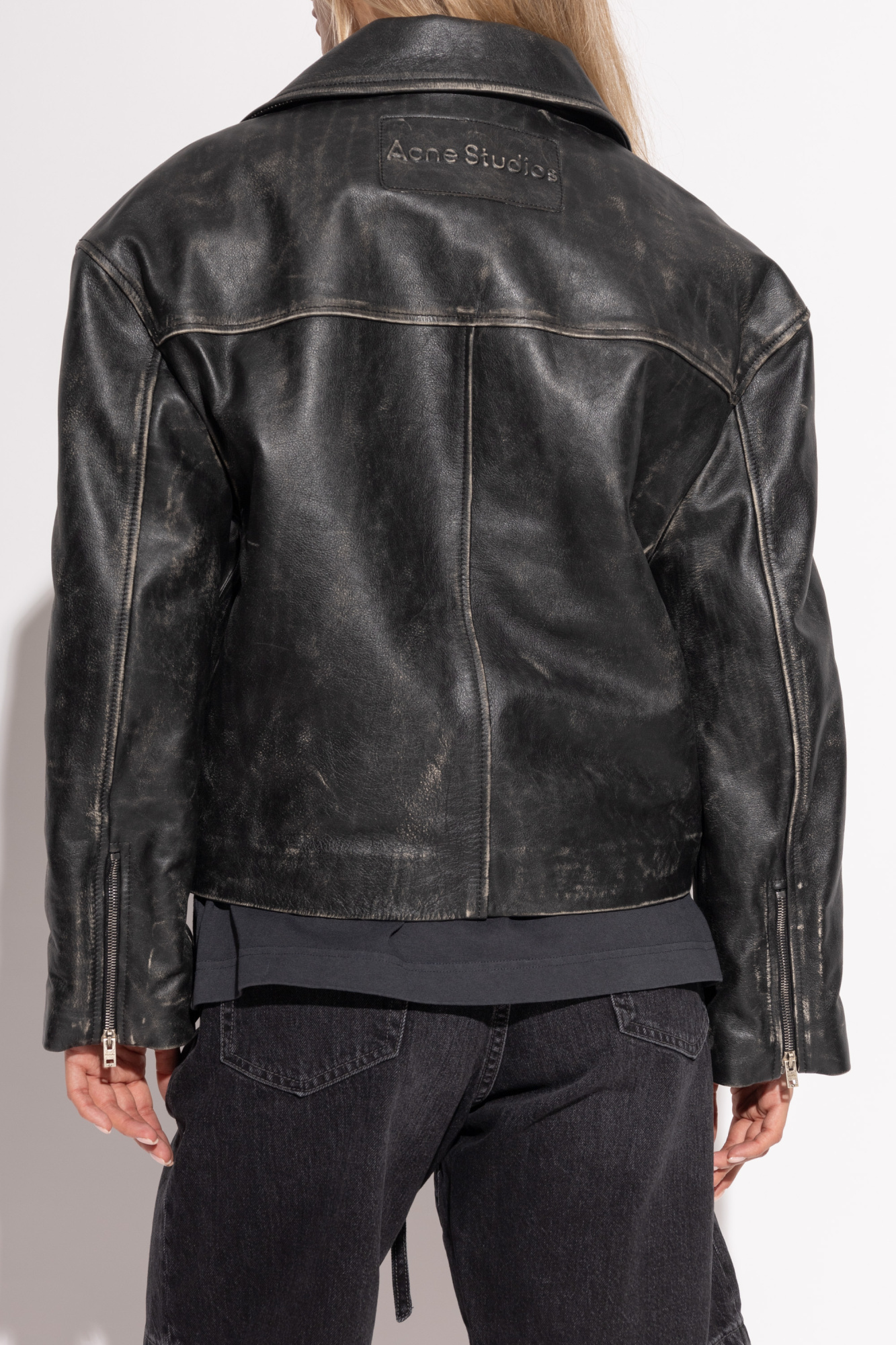 Acne Studios Logo Embossed Lilket Biker Jacket In Black