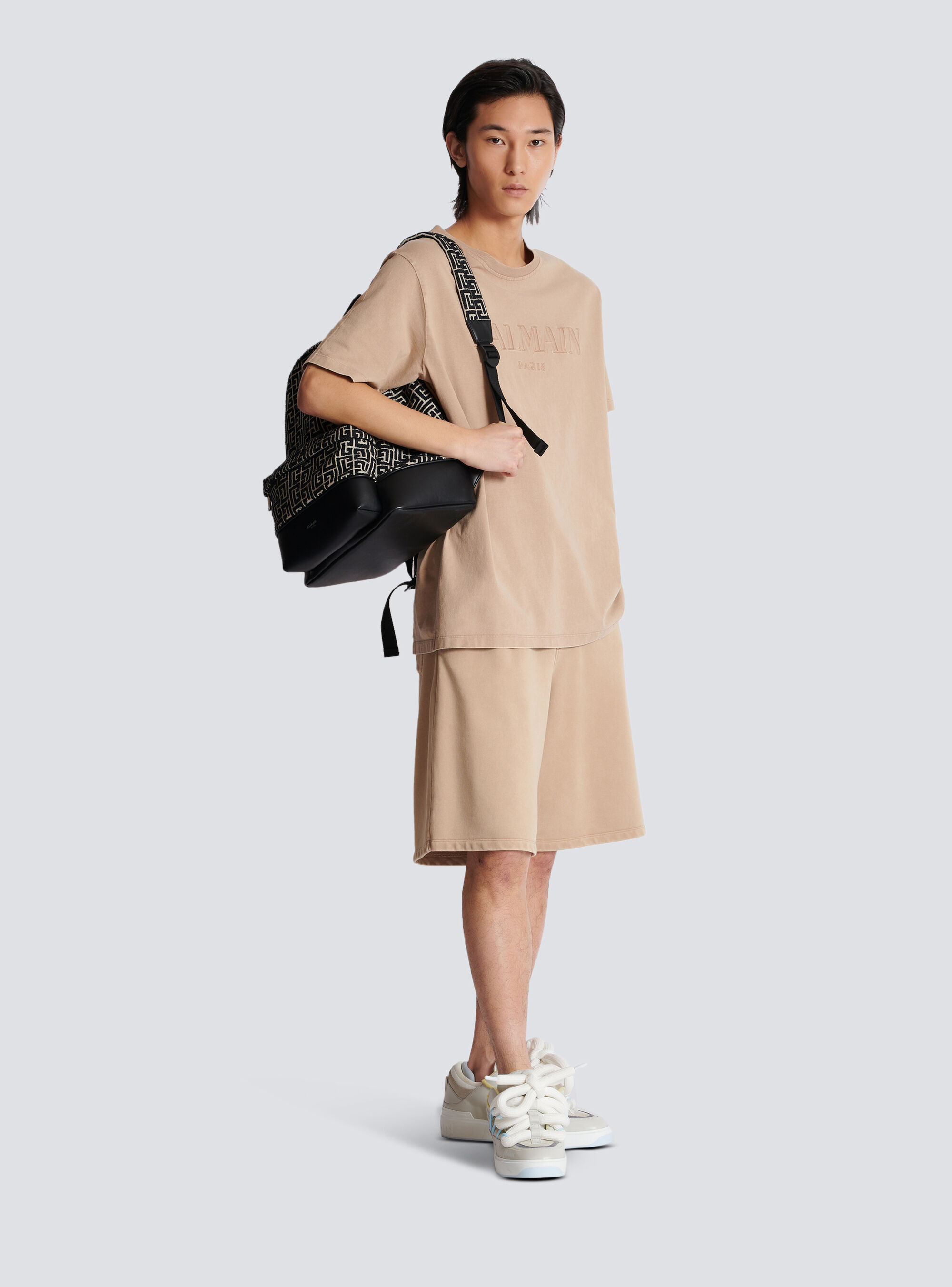 Shop Balmain Loose T-shirt With Vintage  Embroidery In Nude