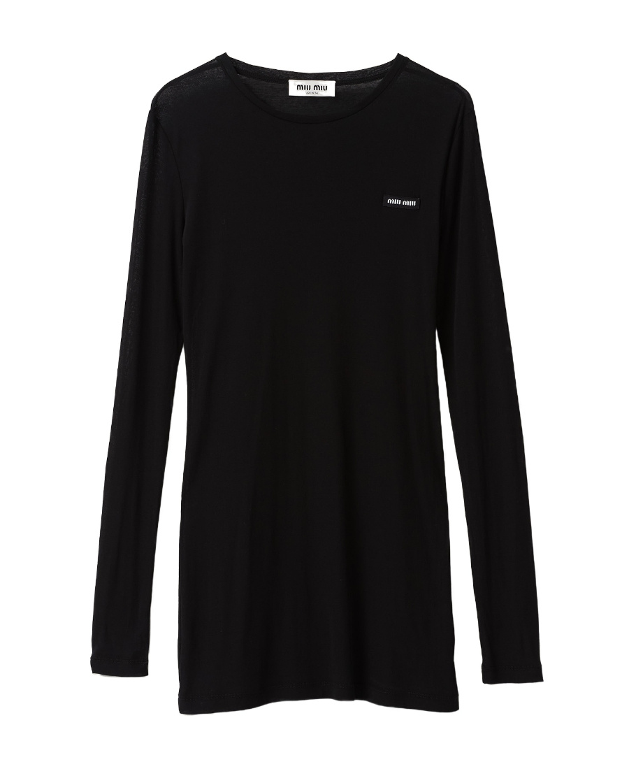 Miu Miu Long Sleeve Jersey Mini Dress In Black