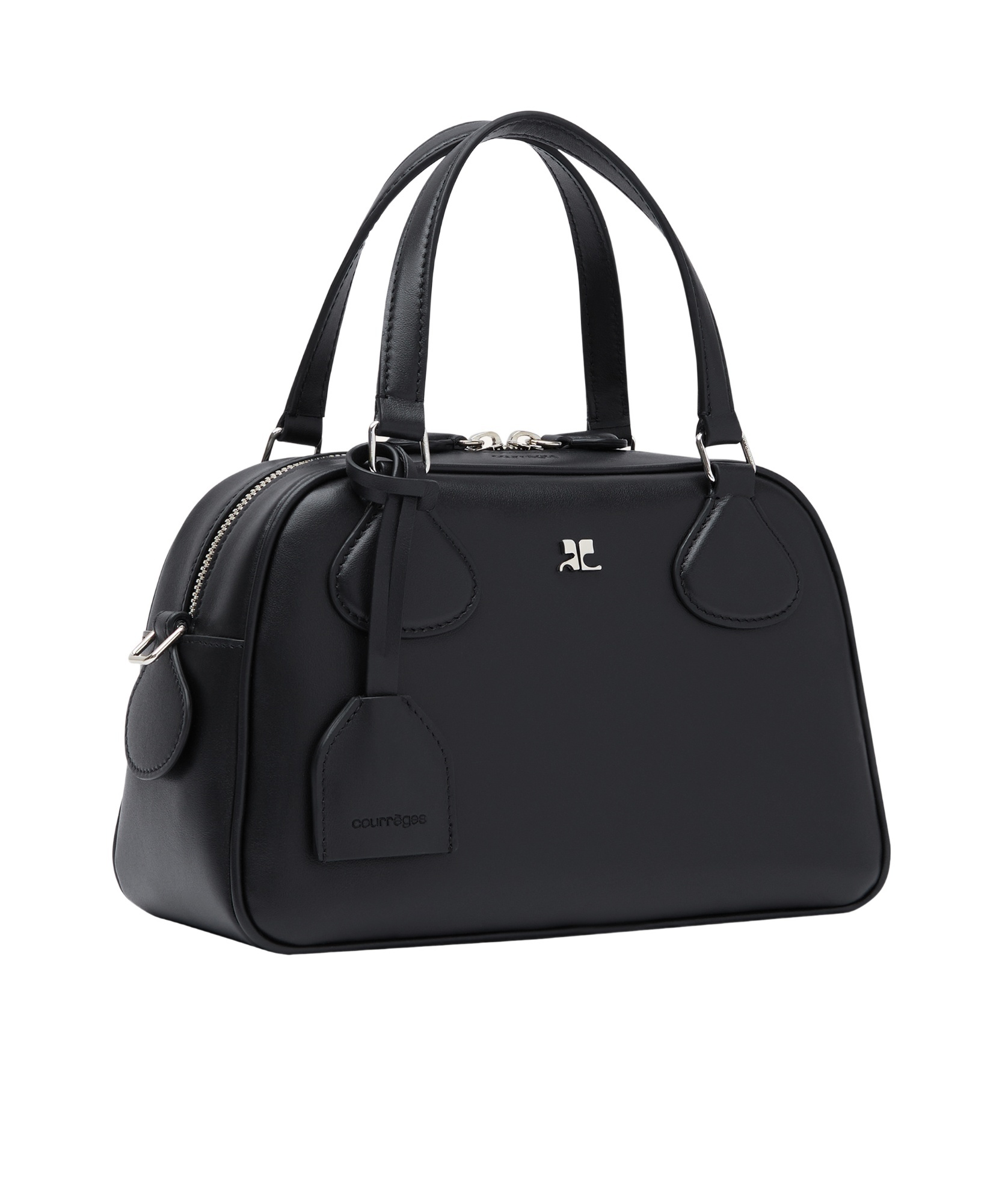 Courrèges Courregès Ac Stud Naplack Leather Mini Bowling Bag In Black