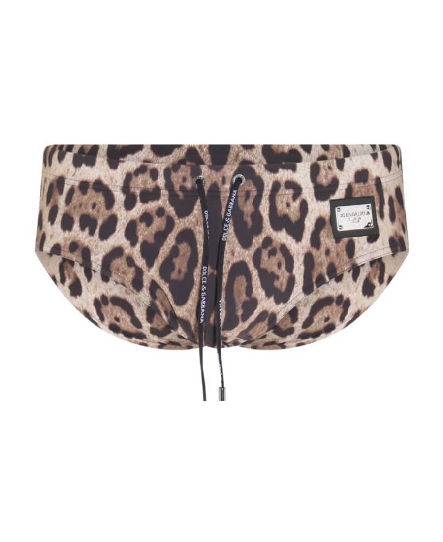 Dolce & Gabbana Leopard Print Nylon Swim Brief In Nude