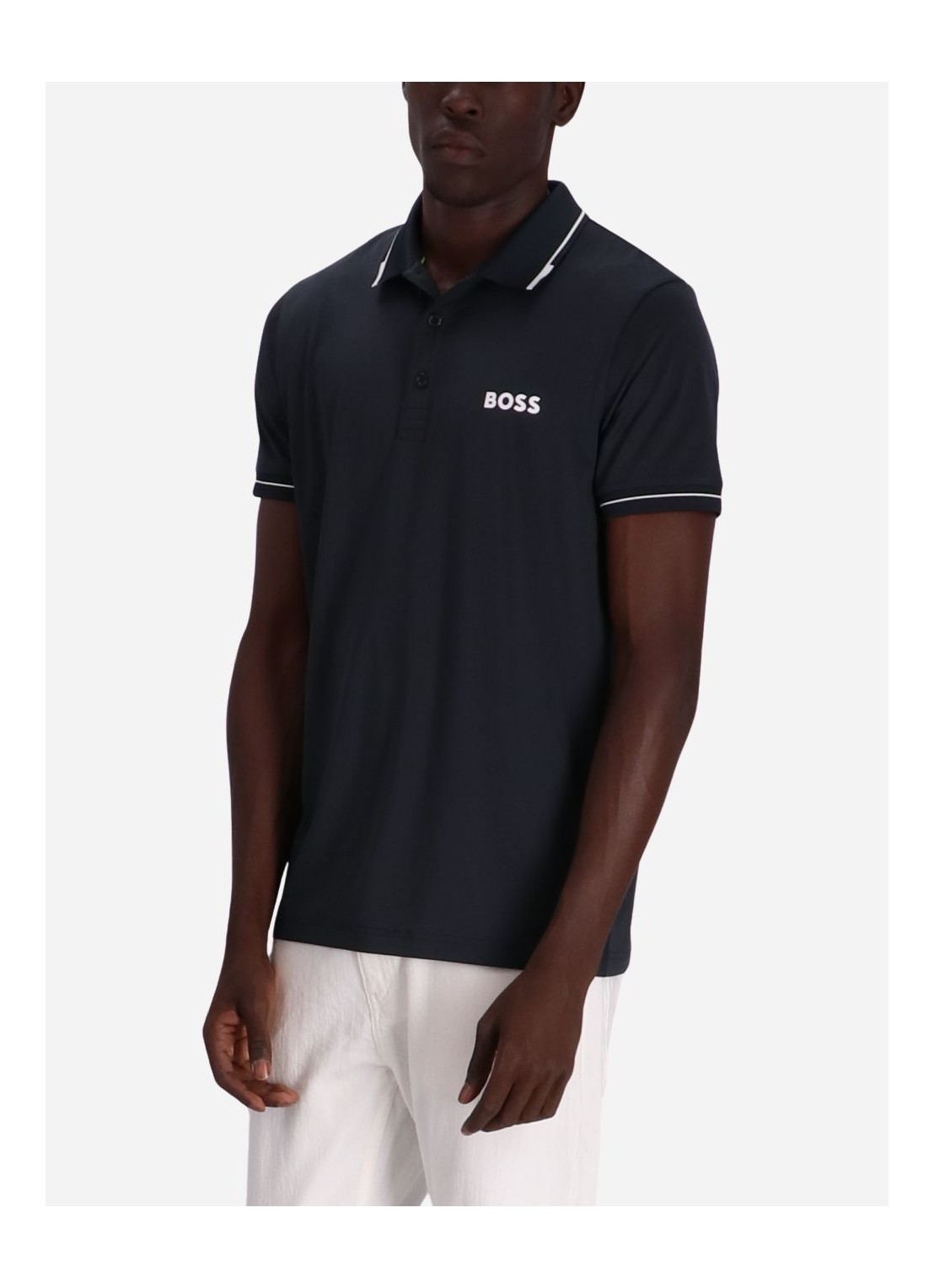 Hugo Boss Midnight Blue Stretch Polyester Polo Shirt In Black