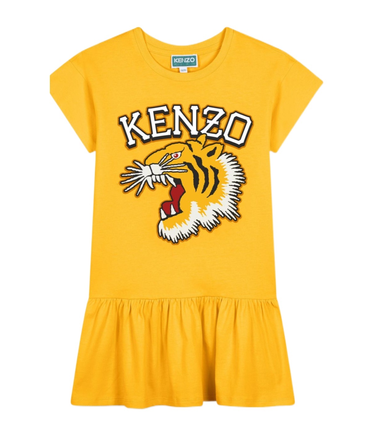 Kenzo Tiger-print Cotton Dress In Yellow