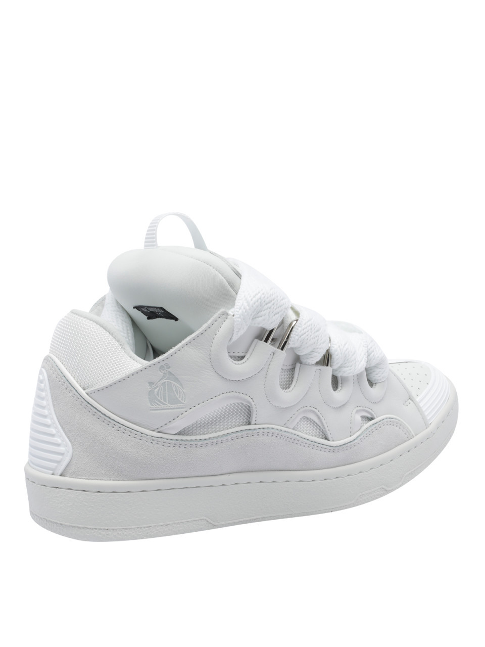 Lanvin Unisex Leather Curb Sneakers With Glitter Effect In White