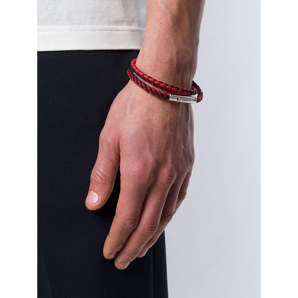 Tod's Black And Red Leather Double Wrap Bracelet In Multi