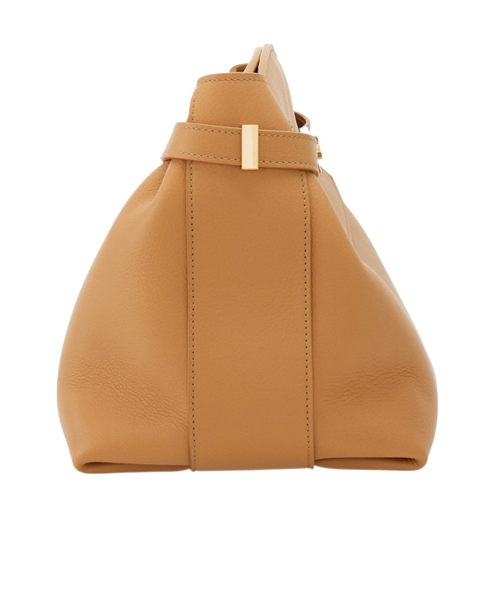 Ferragamo Large Pouch Leather Bag In Nude