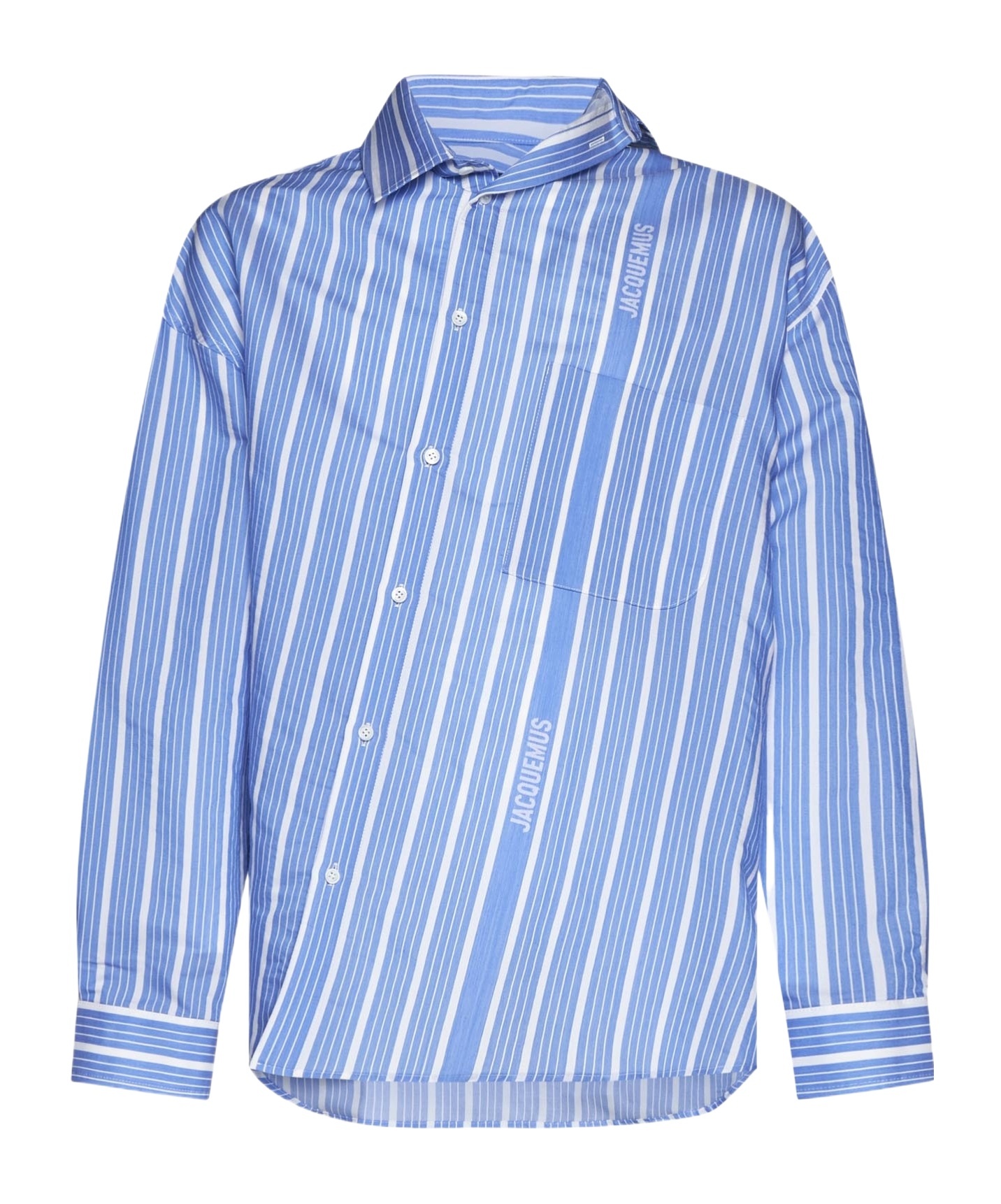 Jacquemus Light-blue Striped La Chemise Cuadro In Silk Blend Man In Blue